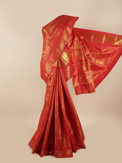 

Pothys Red & Gold-Toned Woven Design Zari Silk Blend Saree