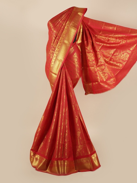 

Pothys Red & Gold-Toned Woven Design Silk Blend Saree