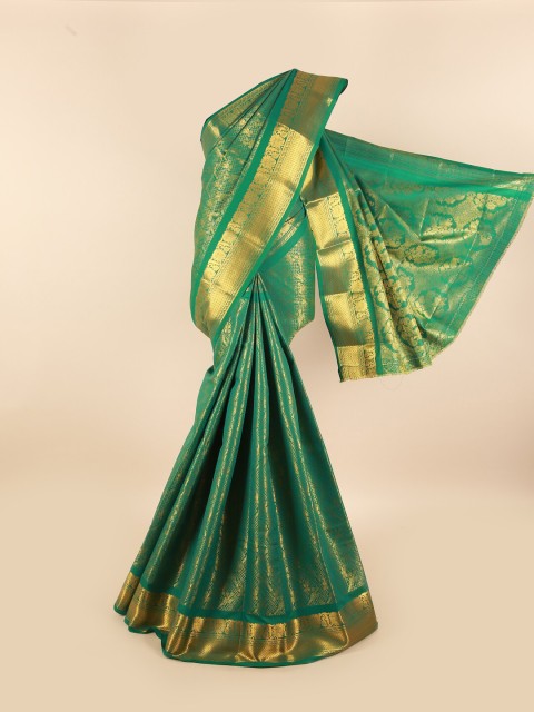 

Pothys Green & Gold-Toned Woven Design Zari Silk Blend Saree