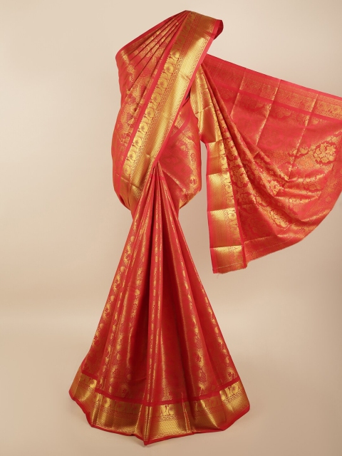 

Pothys Red & Gold-Toned Woven Design Zari Silk Blend Saree