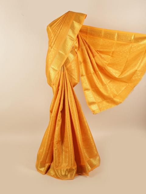 

Pothys Yellow & Gold-Toned Woven Design Zari Silk Blend Saree