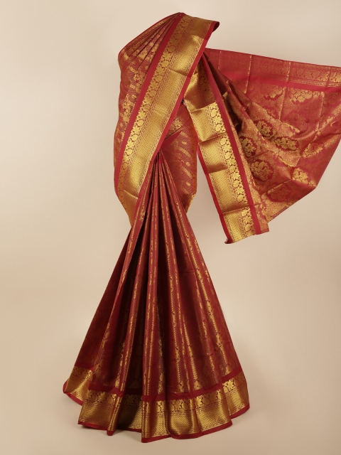 

Pothys Maroon & Gold-Toned Woven Design Zari Silk Blend Saree