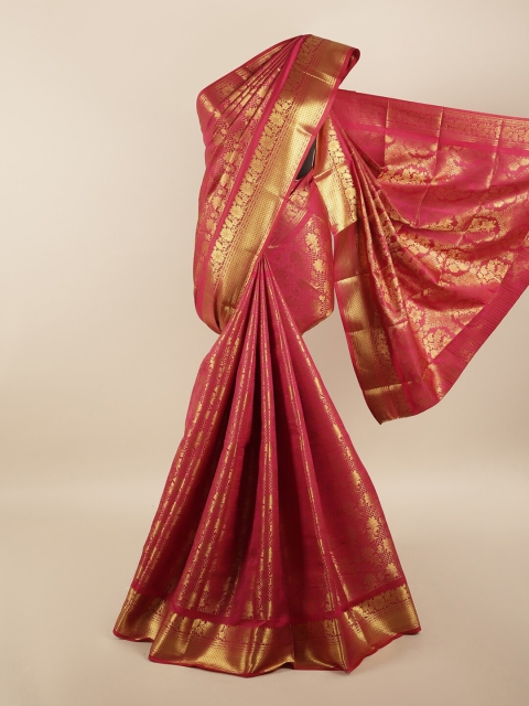

Pothys Pink & Gold-Toned Woven Design Zari Silk Blend Saree