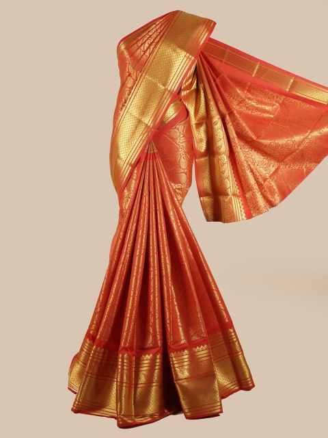

Pothys Red & Gold-Toned Woven Design Silk Blend Saree