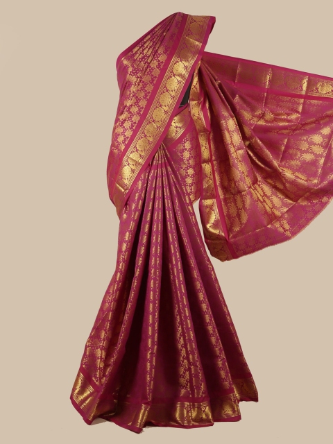 

Pothys Purple & Gold-Toned Woven Design Zari Silk Blend Saree