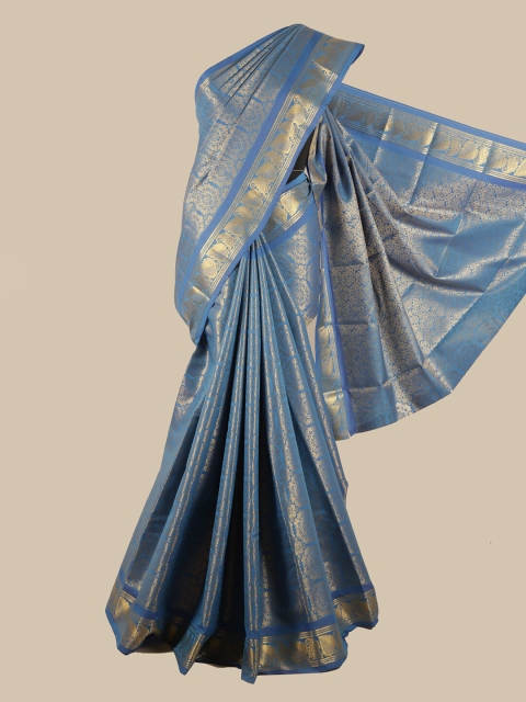 

Pothys Blue & Gold-Toned Woven Design Zari Silk Blend Saree