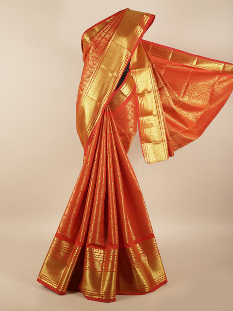 

Pothys Red & Gold-Toned Woven Design Zari Silk Blend Saree