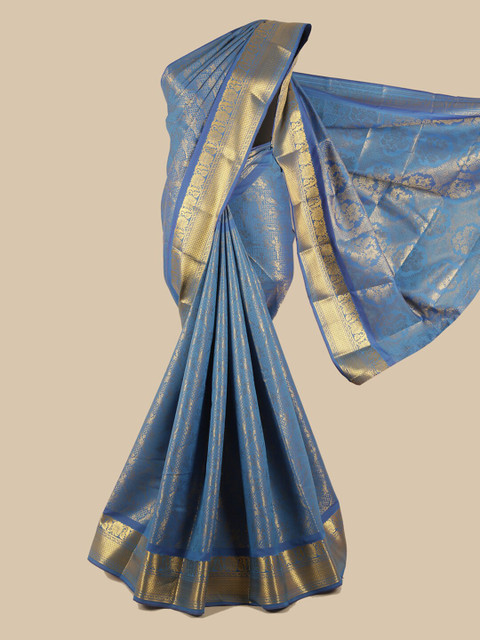 

Pothys Blue & Gold-Toned Woven Design Silk Blend Saree