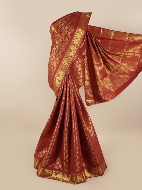 

Pothys Maroon & Gold-Toned Woven Design Zari Silk Blend Saree