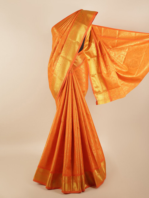 

Pothys Orange & Gold-Toned Woven Design Zari Silk Blend Saree