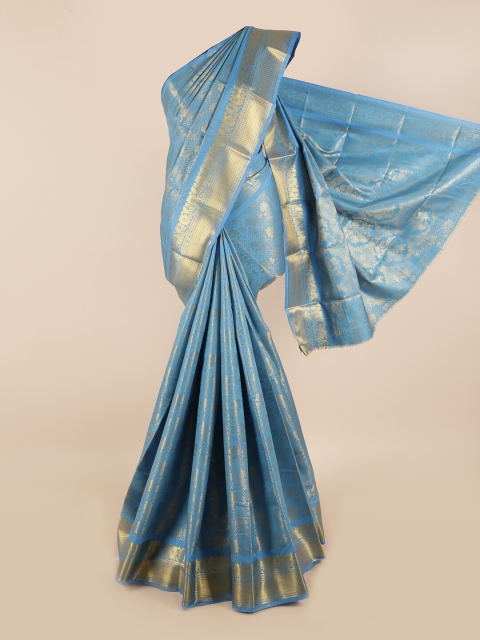 

Pothys Blue & Gold-Toned Woven Design Zari Silk Blend Saree