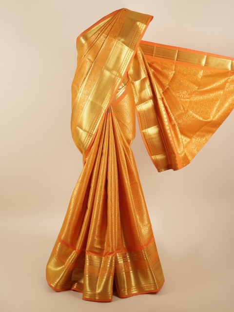 

Pothys Gold-Toned & Orange Woven Design Zari Silk Blend Saree