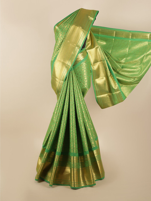

Pothys Green & Gold-Toned Woven Design Zari Silk Blend Saree