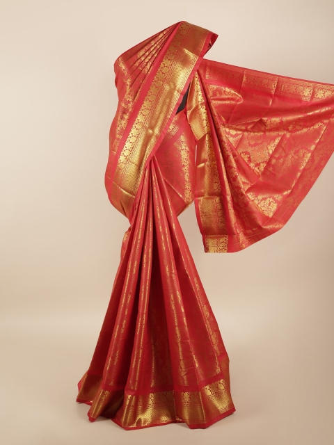 

Pothys Maroon & Gold-Toned Woven Design Zari Silk Blend Saree