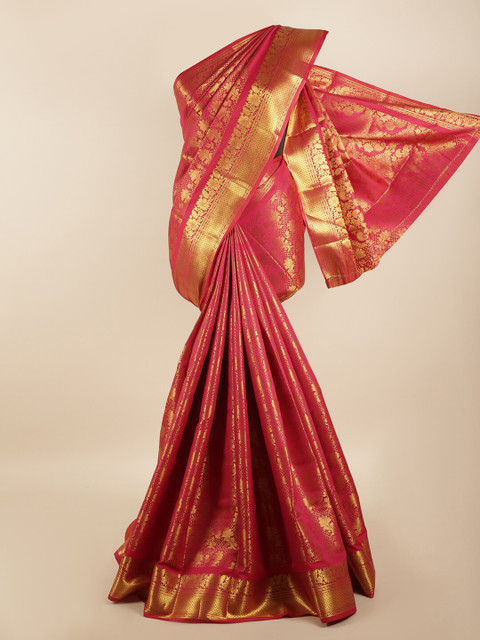 

Pothys Pink & Gold-Toned Woven Design Zari Silk Blend Saree