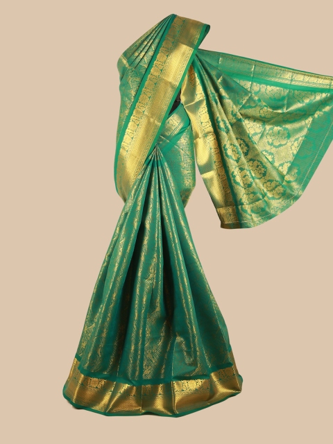 

Pothys Green & Gold-Toned Woven Design Zari Silk Blend Saree