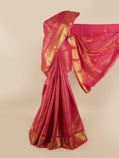 

Pothys Pink & Gold-Toned Woven Design Zari Silk Blend Saree