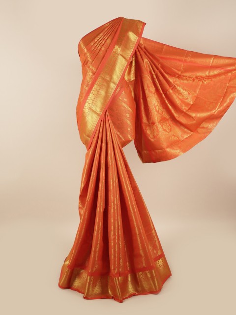 

Pothys Orange & Gold-Coloured Floral Zari Silk Blend Saree