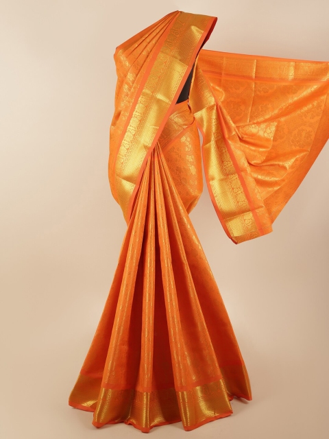 

Pothys Orange & Gold-Coloured Floral Zari Silk Blend Saree