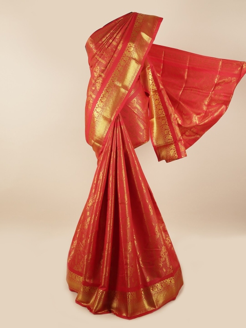 

Pothys Red & Gold-Coloured Floral Zari Silk Blend Saree