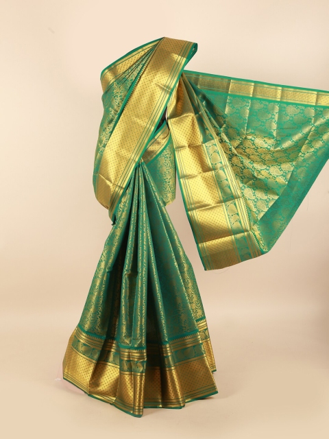 

Pothys Green & Gold-Coloured Floral Zari Silk Blend Saree