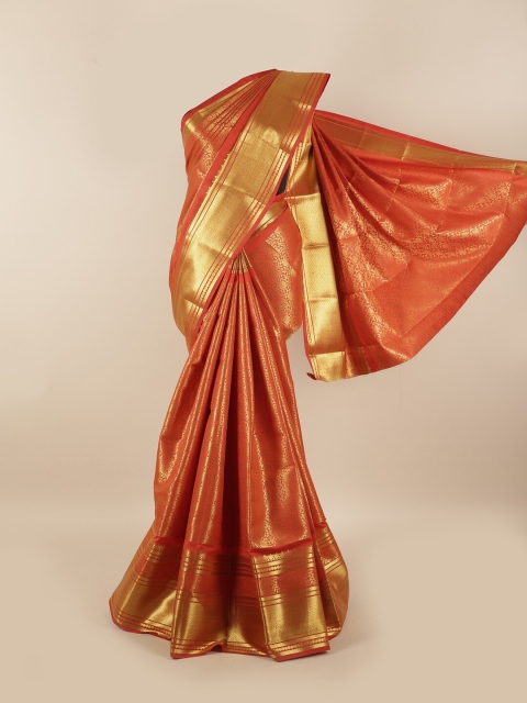 

Pothys Rust Orange & Gold-Coloured Floral Zari Silk Blend Saree