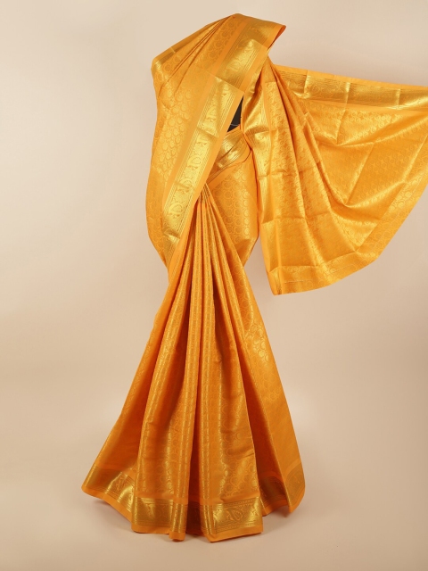 

Pothys Yellow & Gold-Coloured Floral Zari Silk Blend Saree