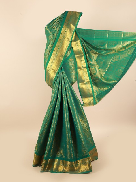 

Pothys Green & Gold-Coloured Floral Zari Silk Blend Saree