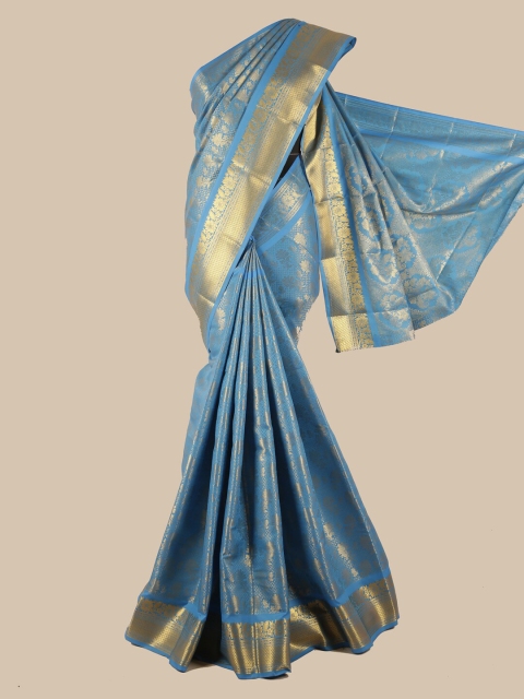 

Pothys Blue & Gold-Coloured Floral Zari Silk Blend Saree