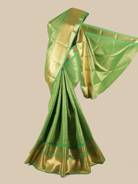 

Pothys Green & Gold-Coloured Floral Zari Silk Blend Saree