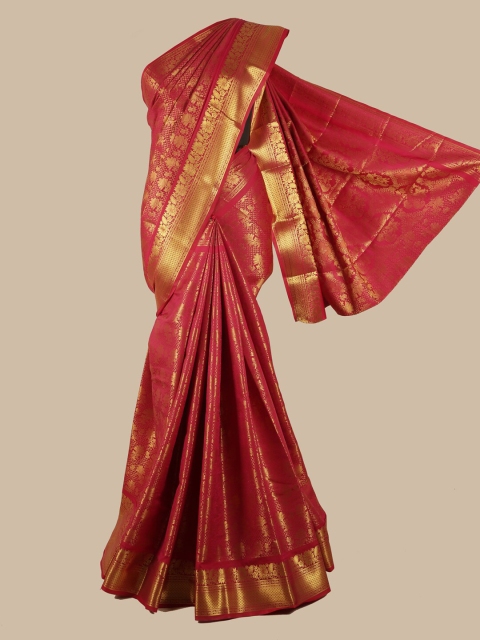 

Pothys Magenta & Gold-Coloured Floral Zari Silk Blend Saree