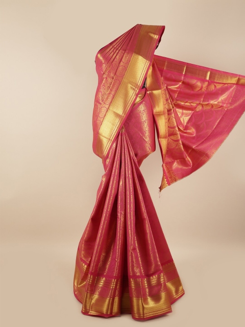 

Pothys Pink & Gold-Coloured Paisley Zari Silk Blend Saree