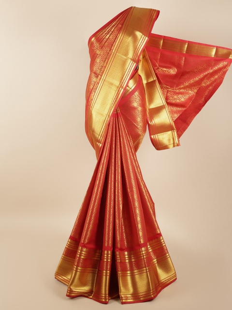 

Pothys Maroon & Gold-Coloured Floral Zari Silk Blend Saree