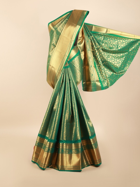 

Pothys Green & Gold-Coloured Paisley Zari Silk Blend Saree