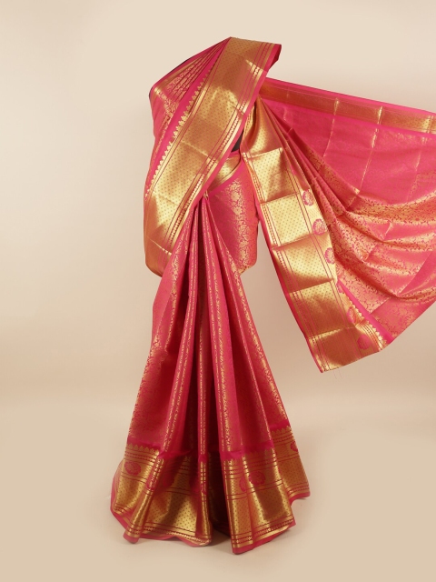 

Pothys Pink & Gold-Coloured Floral Zari Silk Blend Saree