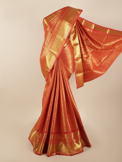 

Pothys Orange & Gold-Coloured Paisley Zari Silk Blend Saree