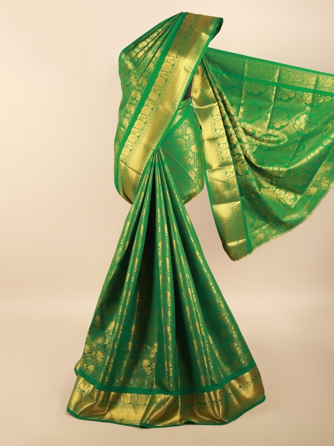 

Pothys Green & Gold-Coloured Floral Zari Silk Blend Saree