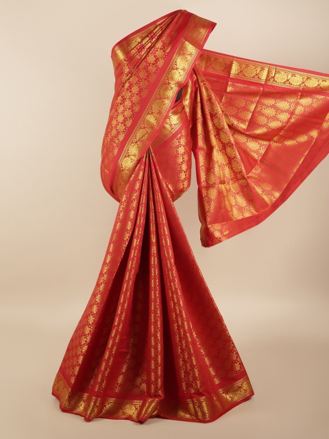 

Pothys Red & Gold-Coloured Floral Zari Silk Blend Saree
