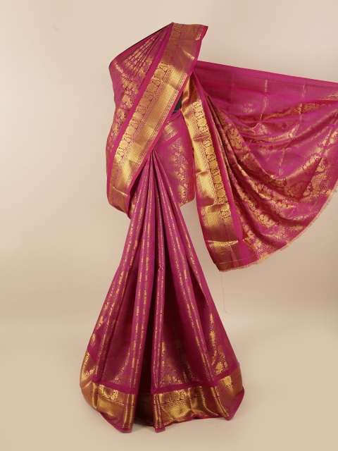 

Pothys Purple & Gold-Coloured Floral Zari Silk Blend Saree