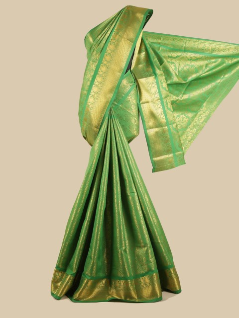 

Pothys Green & Gold-Coloured Floral Zari Silk Blend Saree