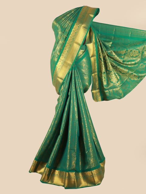 

Pothys Green & Gold-Coloured Floral Zari Silk Blend Saree