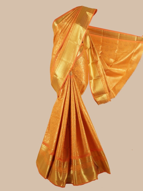 

Pothys Orange & Gold-Coloured Floral Zari Silk Blend Saree