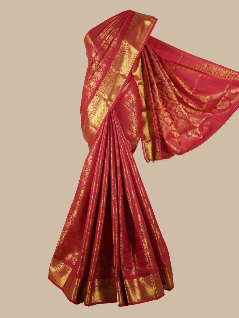 

Pothys Magenta & Gold-Coloured Floral Zari Silk Blend Saree