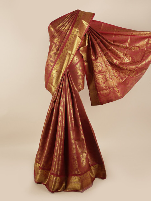 

Pothys Maroon & Gold-Coloured Floral Zari Silk Blend Saree