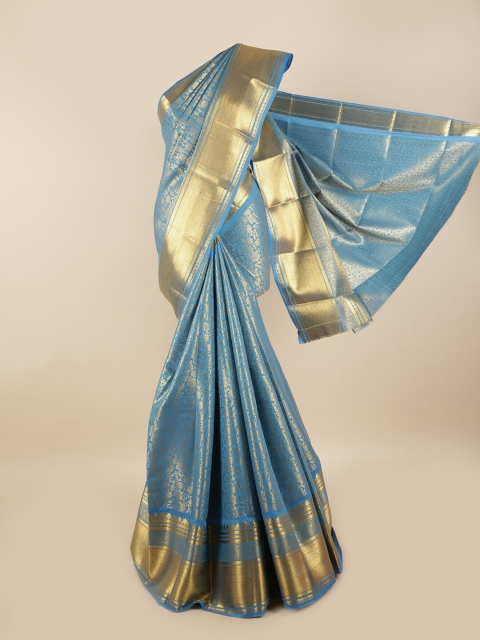 

Pothys Blue & Gold-Coloured Floral Zari Silk Blend Saree