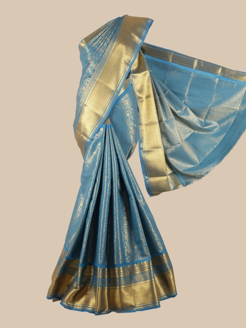 

Pothys Blue & Gold-Coloured Floral Zari Silk Blend Saree