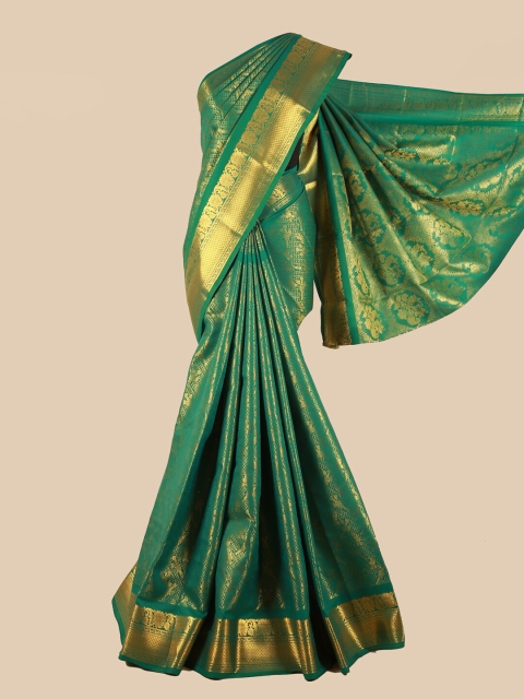 

Pothys Green & Gold-Coloured Floral Zari Silk Blend Saree
