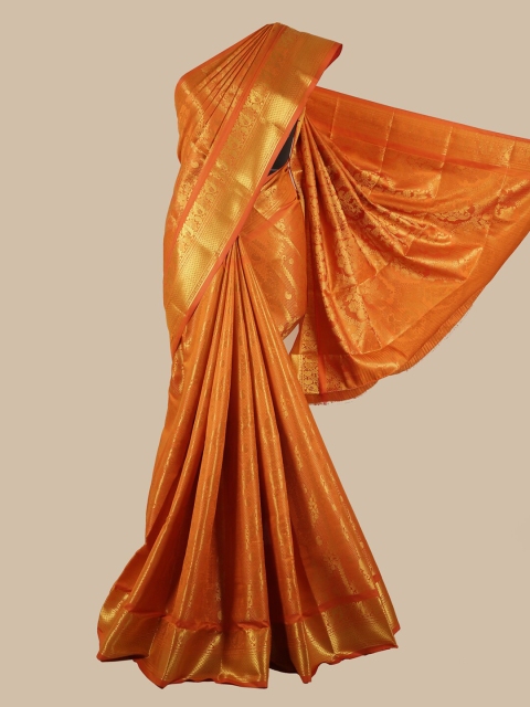 

Pothys Orange & Gold-Coloured Floral Zari Silk Blend Saree