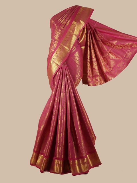 

Pothys Magenta & Gold-Coloured Floral Zari Silk Blend Saree
