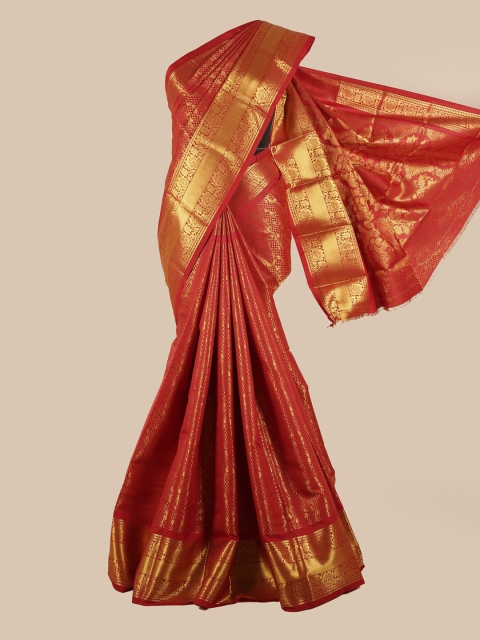 

Pothys Maroon & Gold-Coloured Floral Zari Silk Blend Saree
